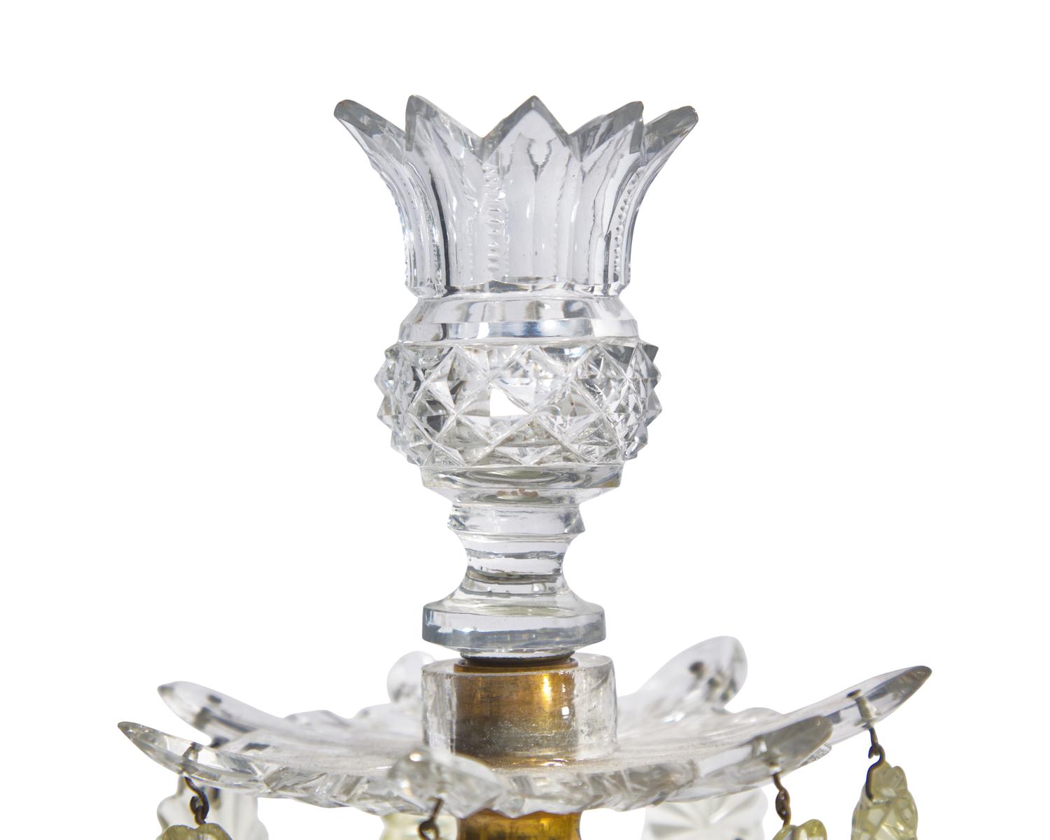 Two Pairs of George III Colorless and Citrine Cut-Glass Candlesticks