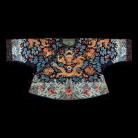 A Chinese Black Ground Embroidered Silk 'Dragon' Court Robe, Chaofugua, 19th Century 清晚期 黑緞地綉云龍紋朝服褂