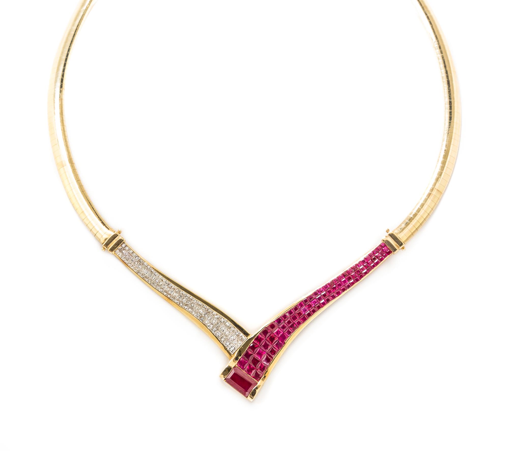 A 14 Karat Yellow Gold, Ruby and Diamond Necklace, 31.10 dwts.