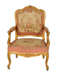 A Louis XV Style Three-Piece Carved Giltwood Salon Suite