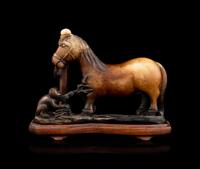 A Carved Russet Jade Figural Group of a Monkey and a Horse