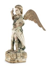 A Continental Carved and Polychrome Painted Figure of St. Michael the Archangel