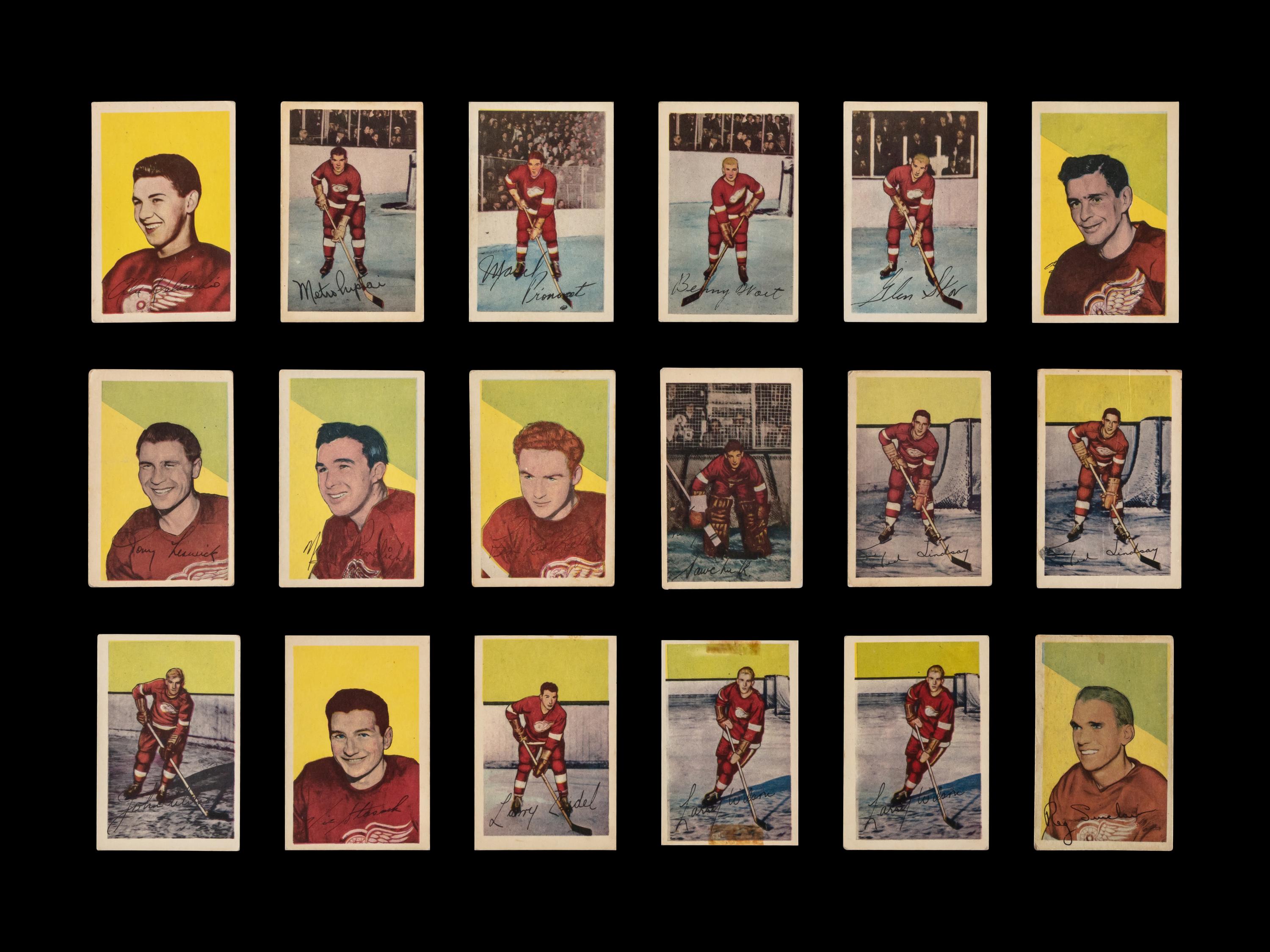 A Collection of Detroit Red Wings 1952 Parkhurst Hockey Cards (18)
