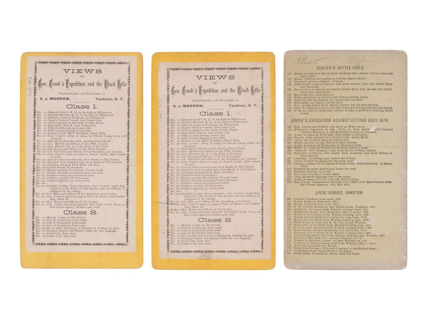 MORROW, Stanley J. (1843-1921), photographer. A group of 19 stereoviews from General Crook's Expedition and the Black Hills series, incl. reenactment of the 1876 "Starvation March."