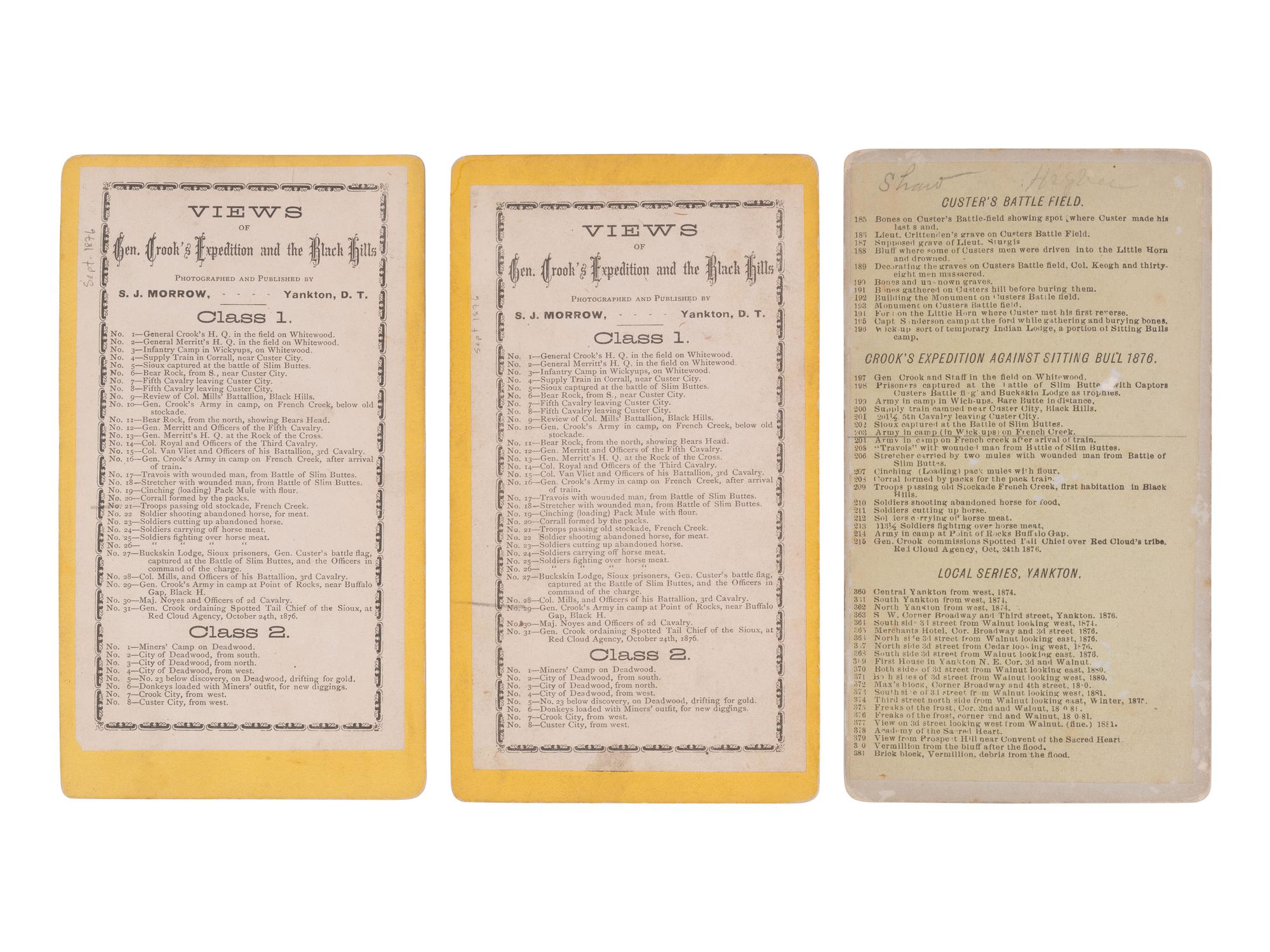 MORROW, Stanley J. (1843-1921), photographer. A group of 19 stereoviews from General Crook's Expedition and the Black Hills series, incl. reenactment of the 1876 "Starvation March."