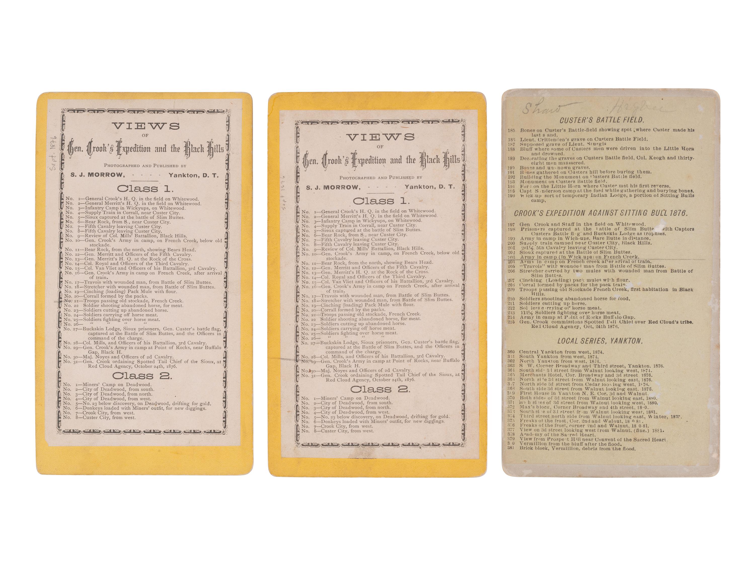MORROW, Stanley J. (1843-1921), photographer. A group of 19 stereoviews from General Crook's Expedition and the Black Hills series, incl. reenactment of the 1876 "Starvation March."