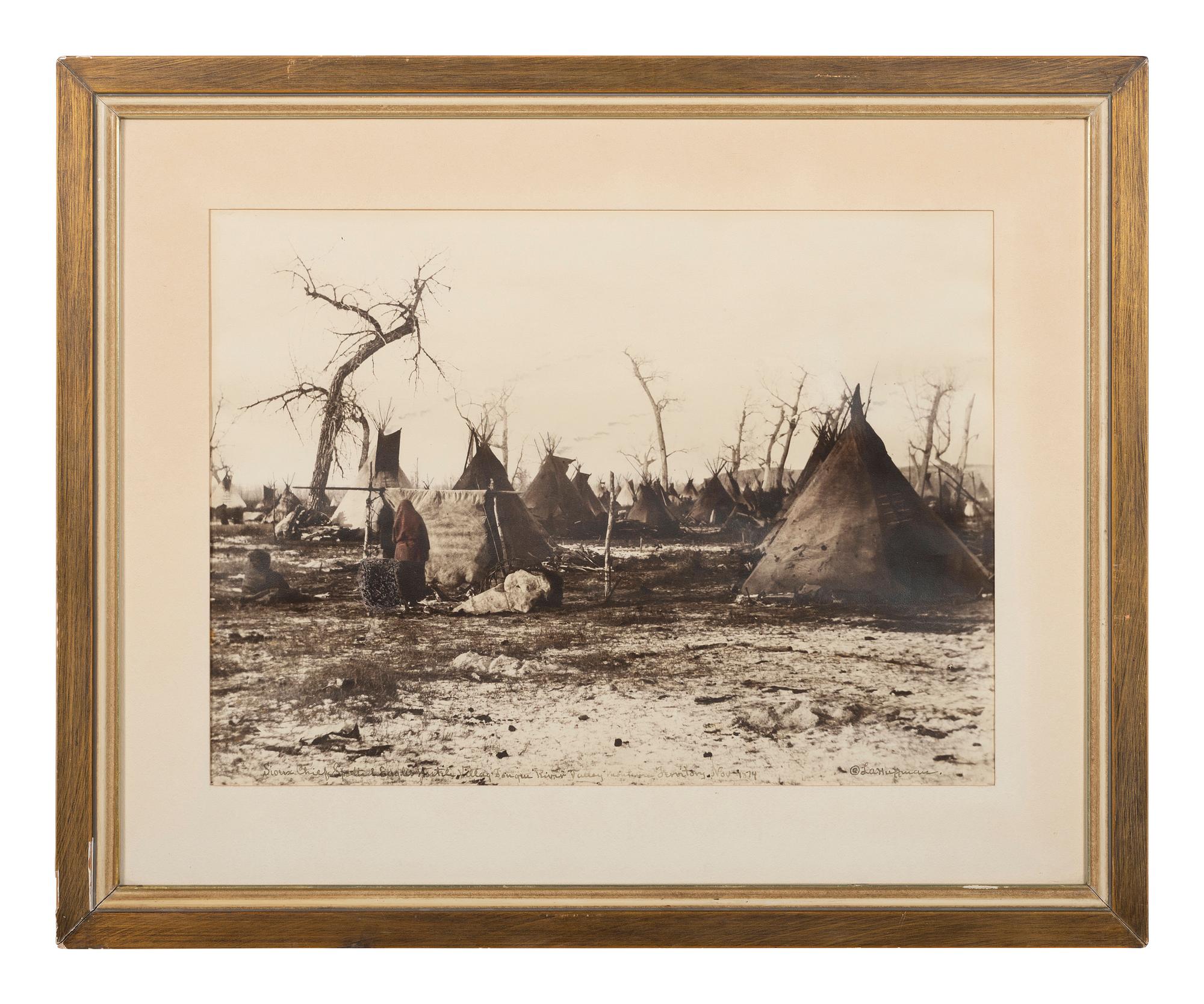 HUFFMAN, L.A. (1854-1931), photographer. Sioux Chief Spotted Eagle's Hostile Village Tongue River Valley Montana Territory, Nov. 1874 .