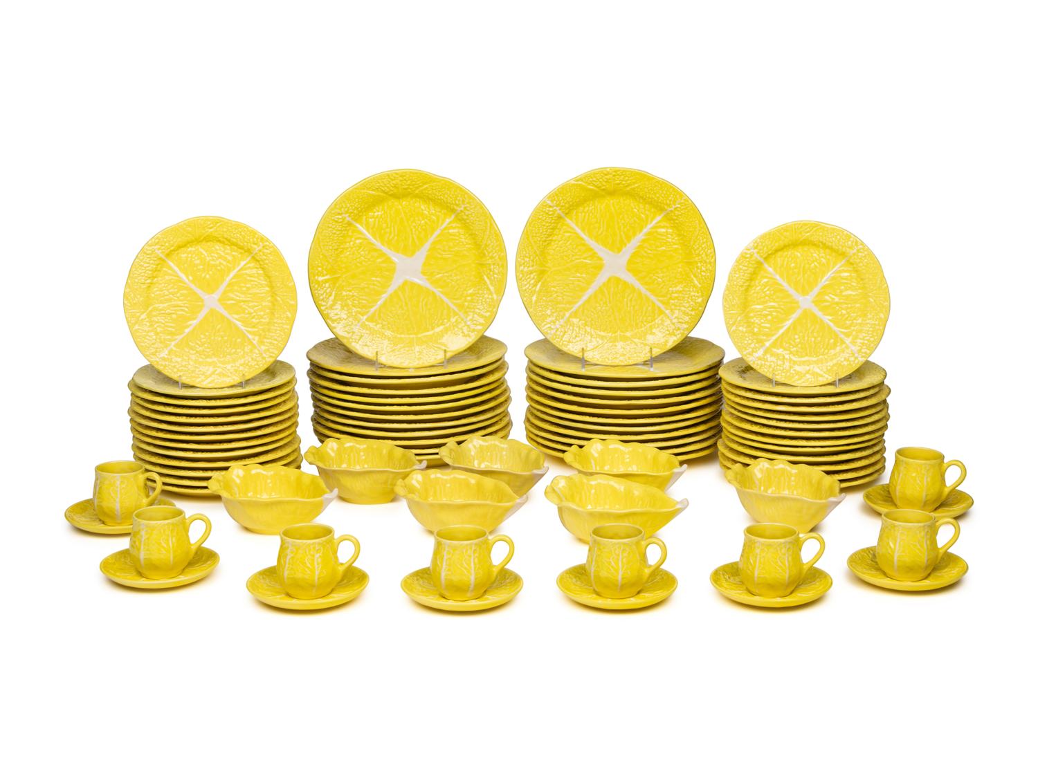 A Portuguese Yellow-Glazed Lettuce Ware Dinner Service