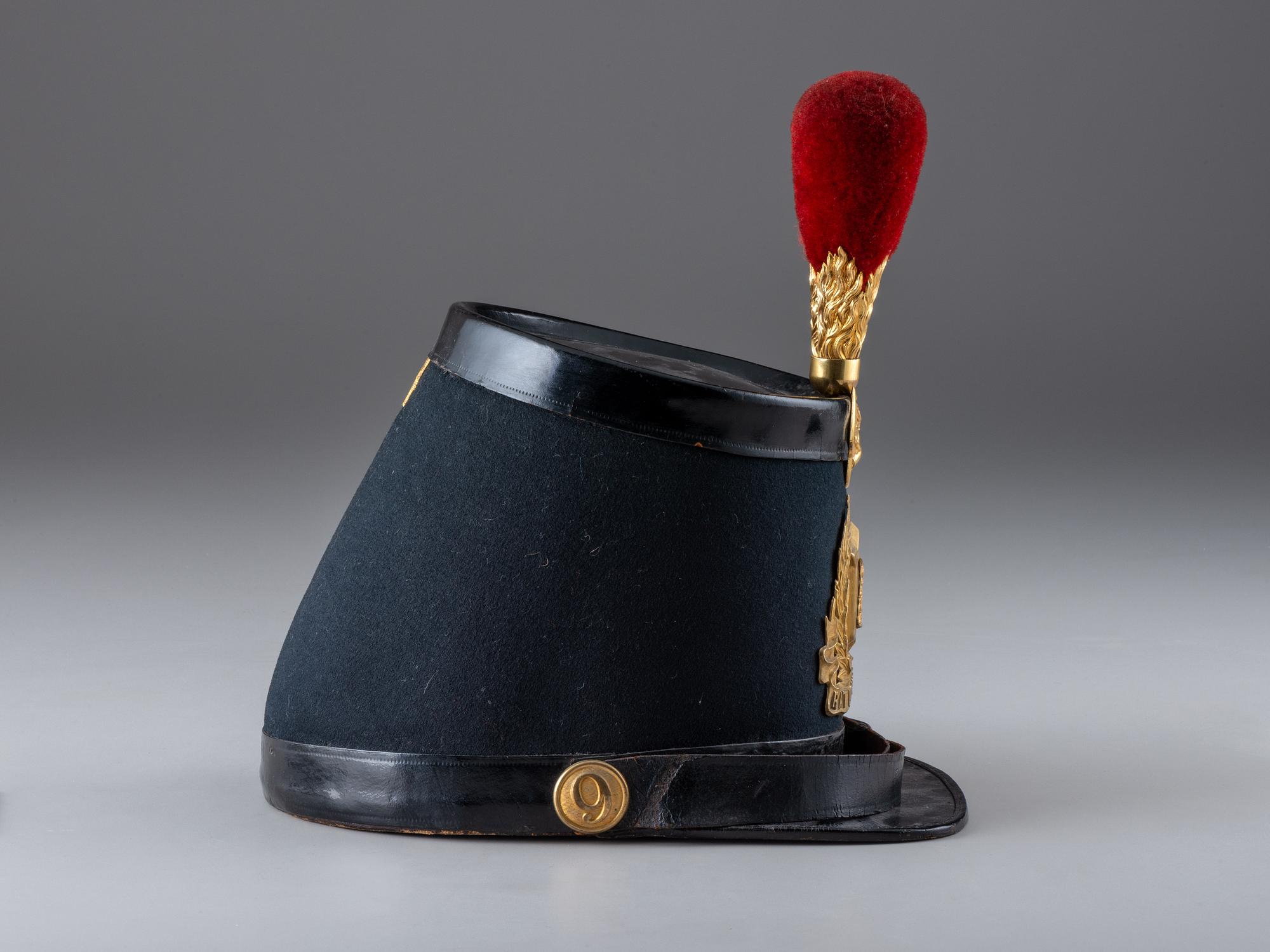 [MILITIA]. Ordnance Shako, possibly 9th New York Militia, identified to Welles. Manufactured by James S. Smith, New York.