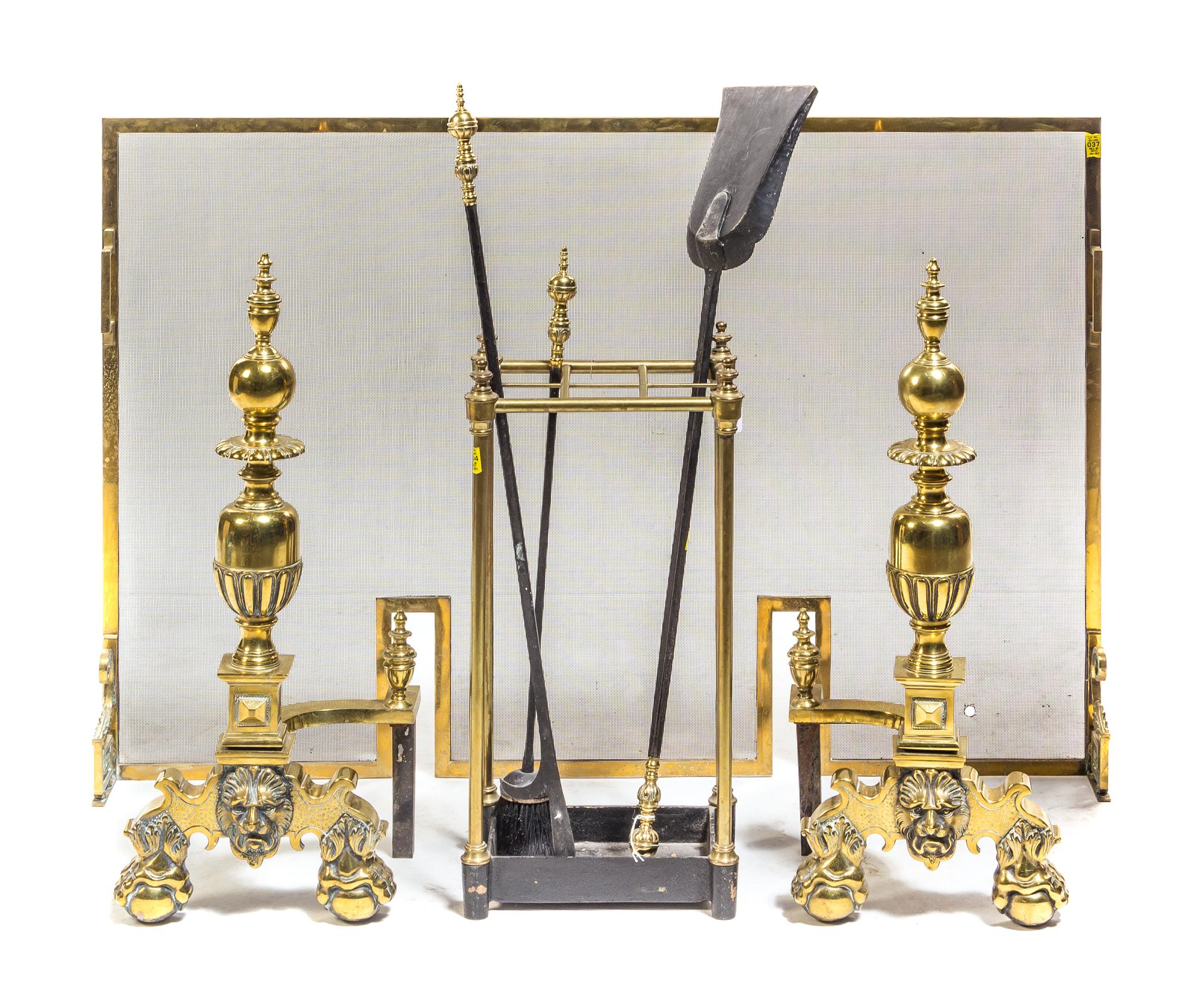A Collection of Victorian Style Brass Fire Tools, Height of first 29 1/2 inches.
