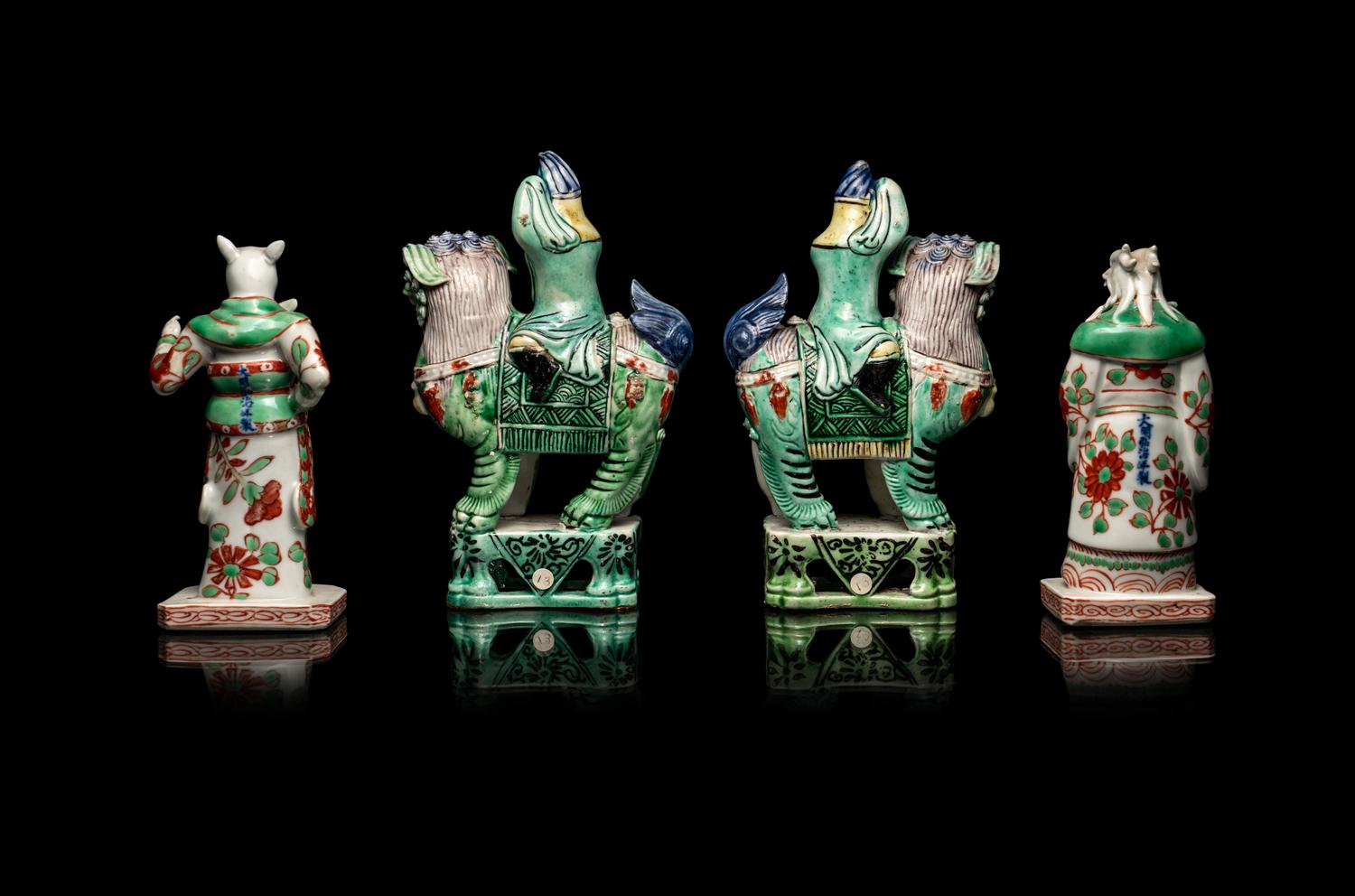 Two Pairs of Chinese Famille Verte Porcelain Figures
