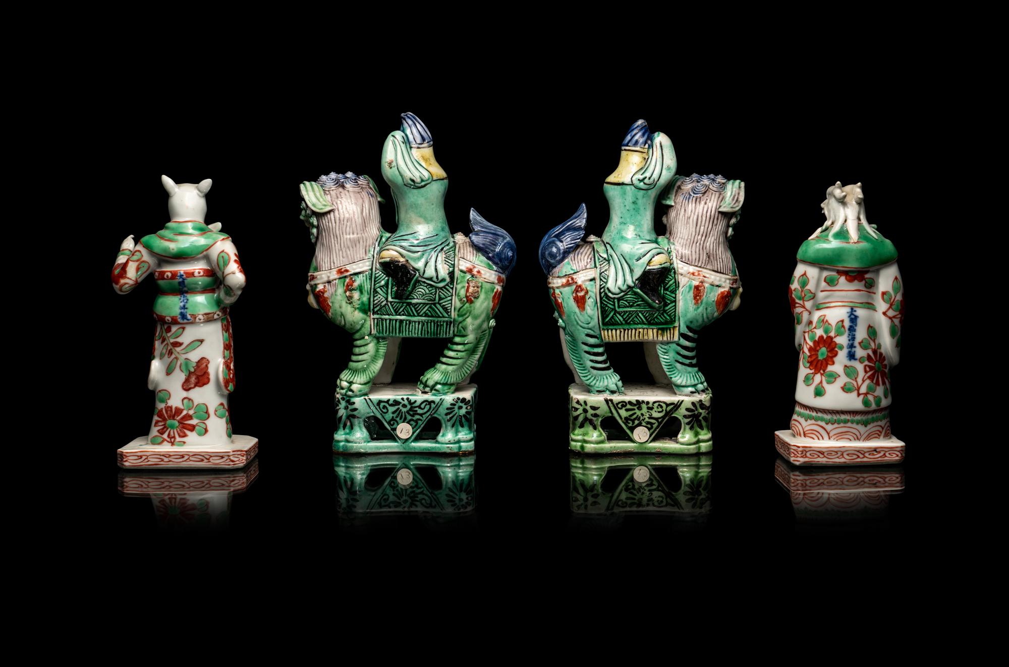 Two Pairs of Chinese Famille Verte Porcelain Figures