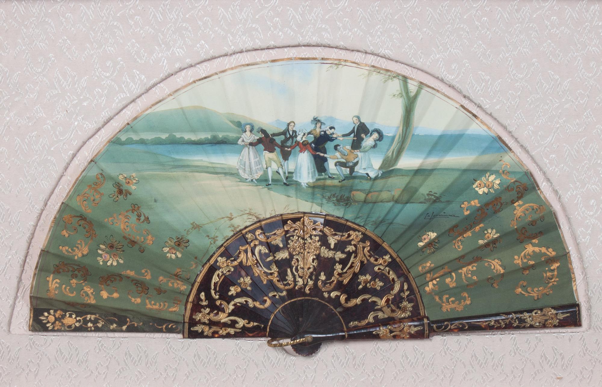 Five French Painted Paper Fans Height of largest frame 15 x width 24 1/2 inches. — 20TH CENTURY