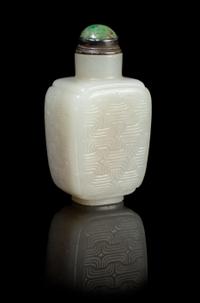 A Chinese White Jade Rectangular Snuff Bottle 18TH/19TH CENTURY Height 2 3/8 inches. — 18TH/19TH CENTURY