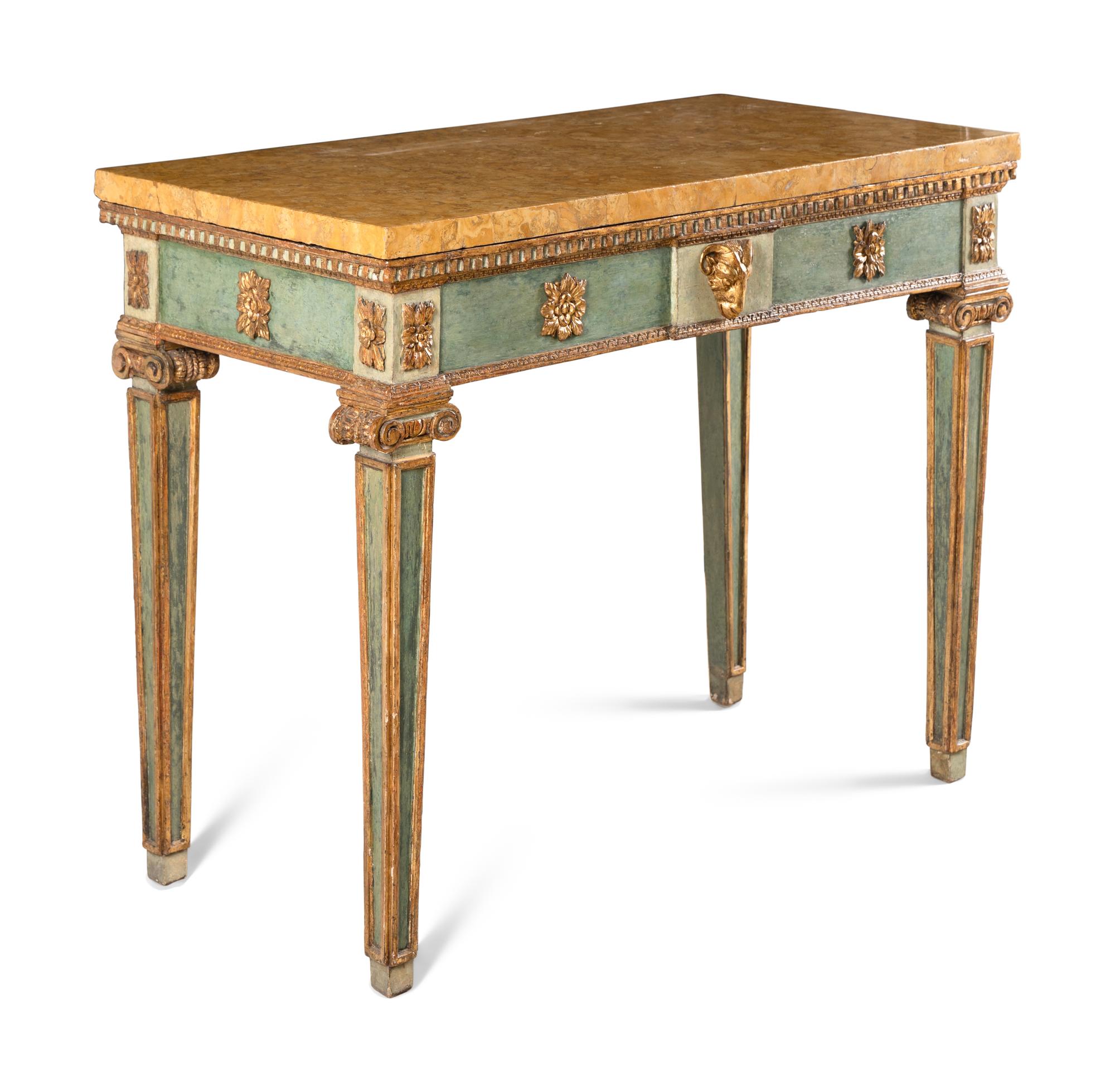 An Italian Painted and Parcel Gilt Console Table