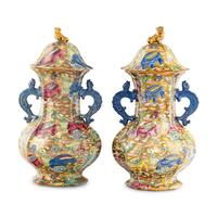 A Pair of English Parcel Gilt Ironstone Covered Vases, in the Chinese Taste