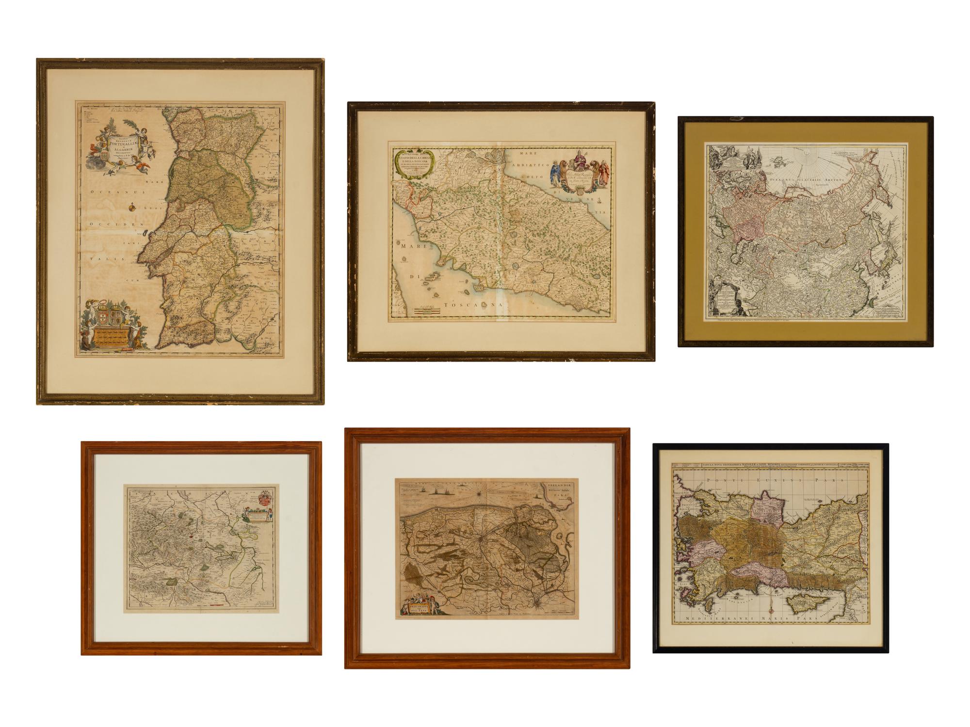 [MAPS]. A group of 6 engraved maps with hand-coloring, comprising: