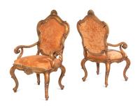 A Pair of Italian Rococo Style Carved and Painted Armchairs