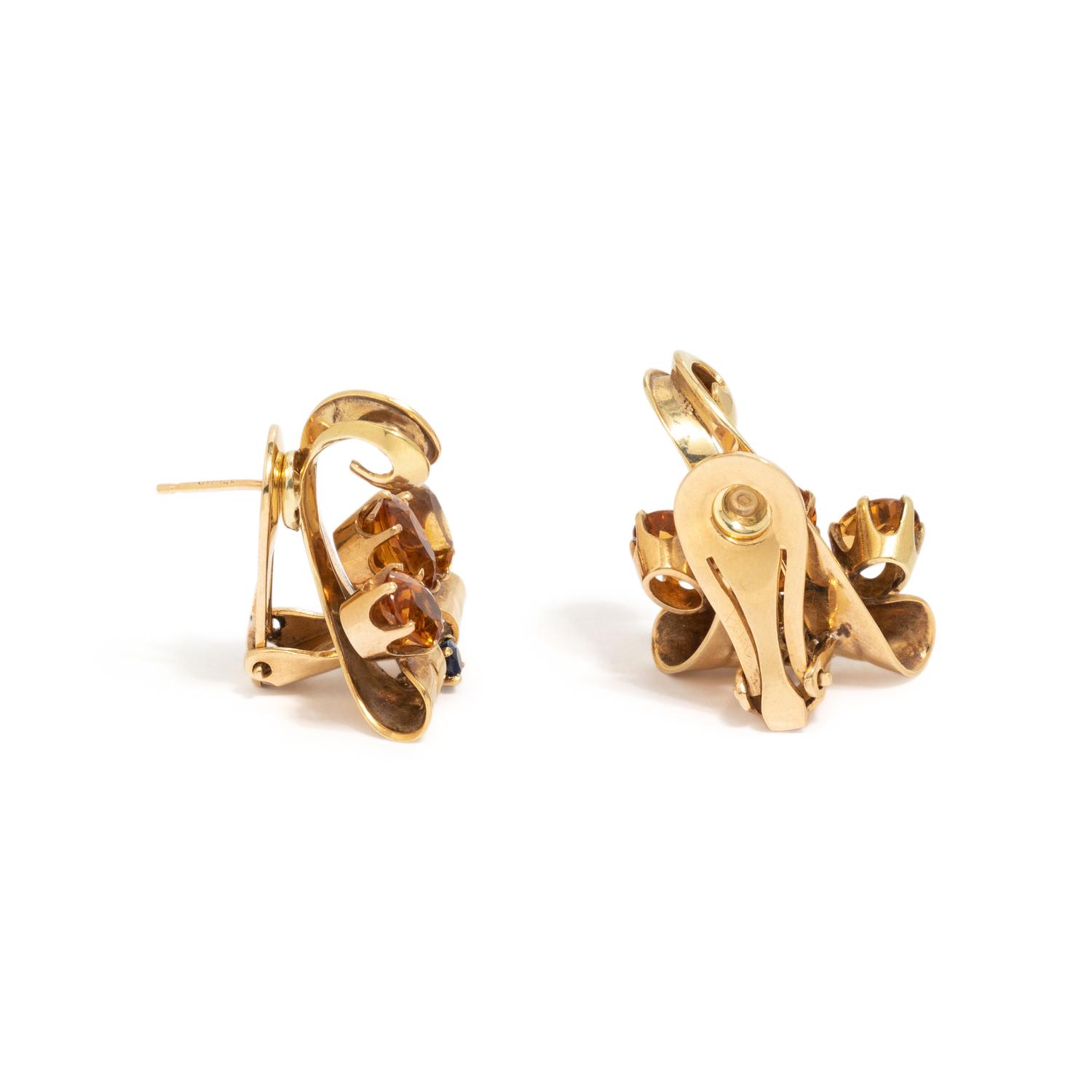 RETRO, CITRINE AND SAPPHIRE EARCLIPS