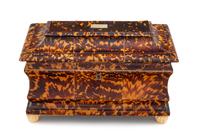 A Large English Silver-Lined Tortoise Shell Tea Caddy Height 8 x width 12 1/4 x depth 6 inches. — 19TH CENTURY
