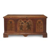 Painted and decorated pine "Black Unicorn" blanket chest Berks County, PA, circa 1785