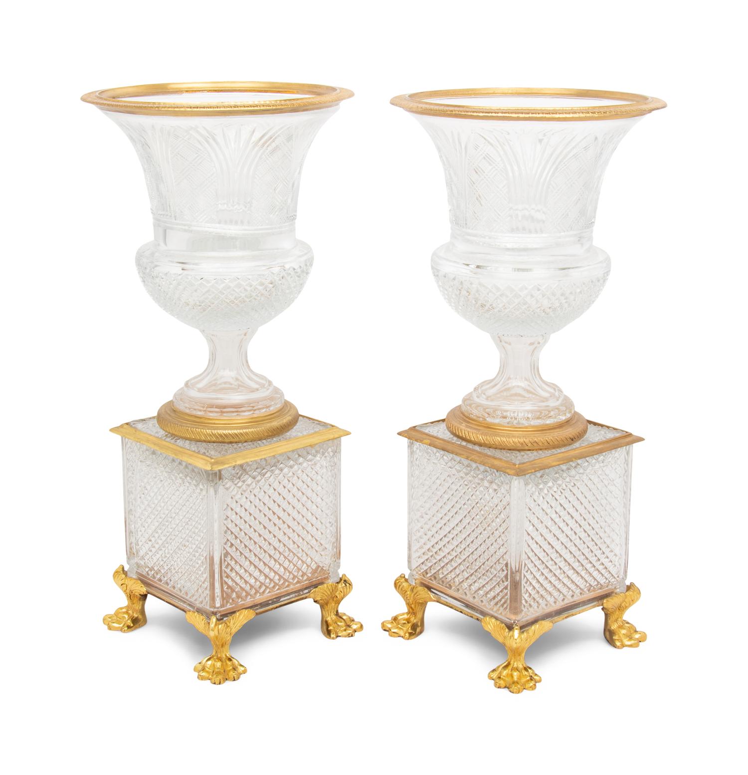 A Pair of Gilt Bronze Mounted Cut Glass Vases