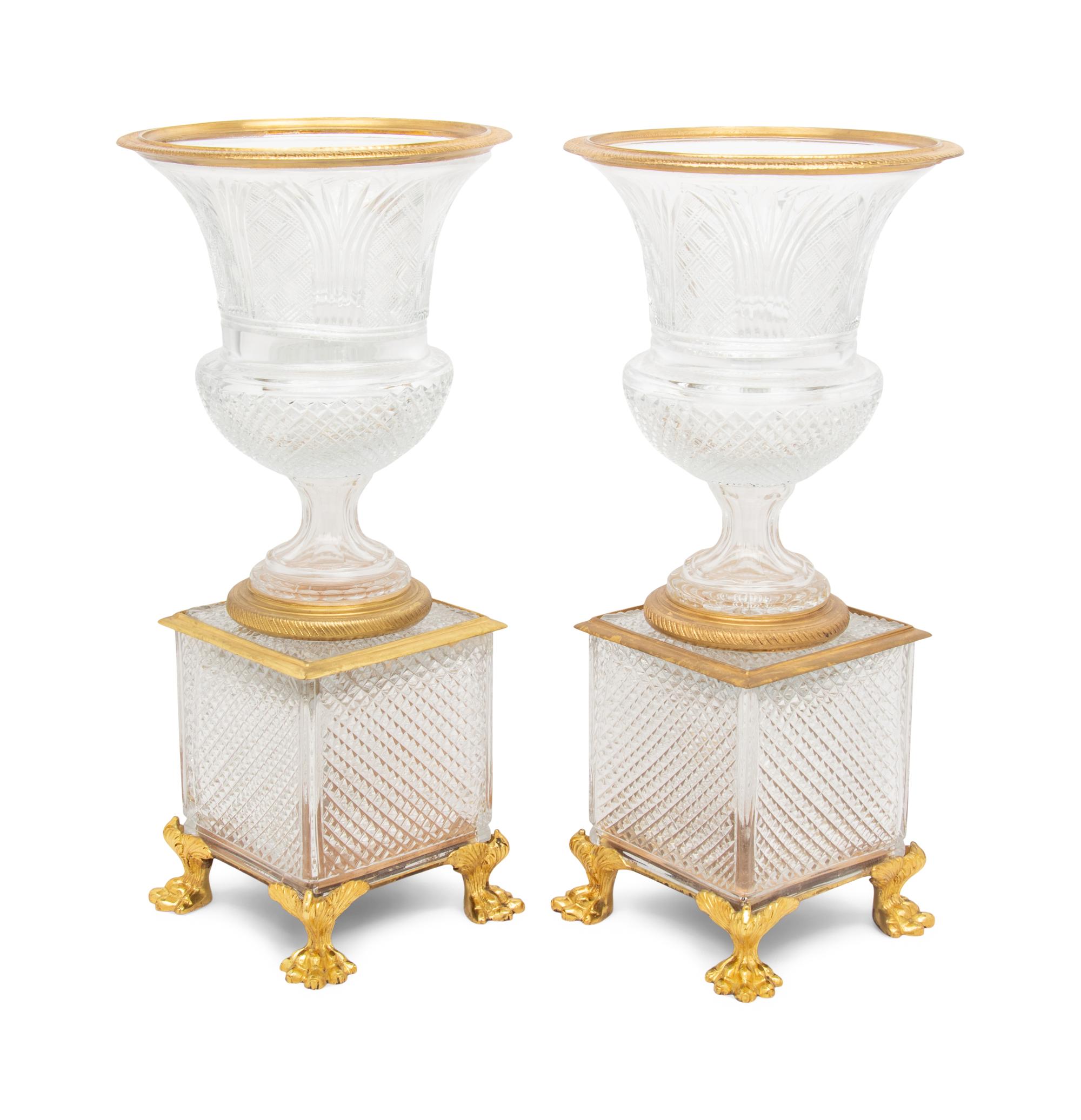 A Pair of Gilt Bronze Mounted Cut Glass Vases