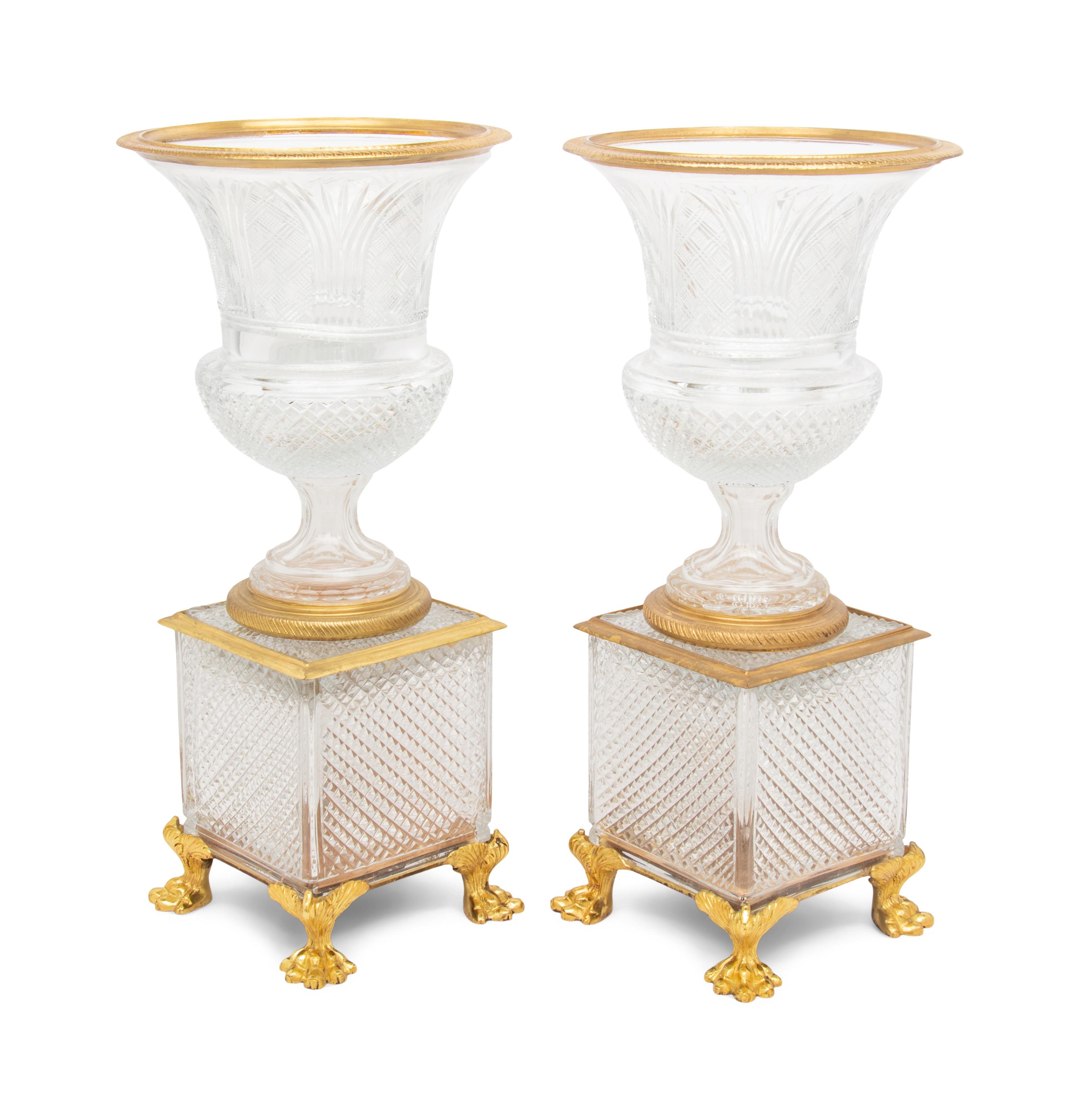 A Pair of Gilt Bronze Mounted Cut Glass Vases