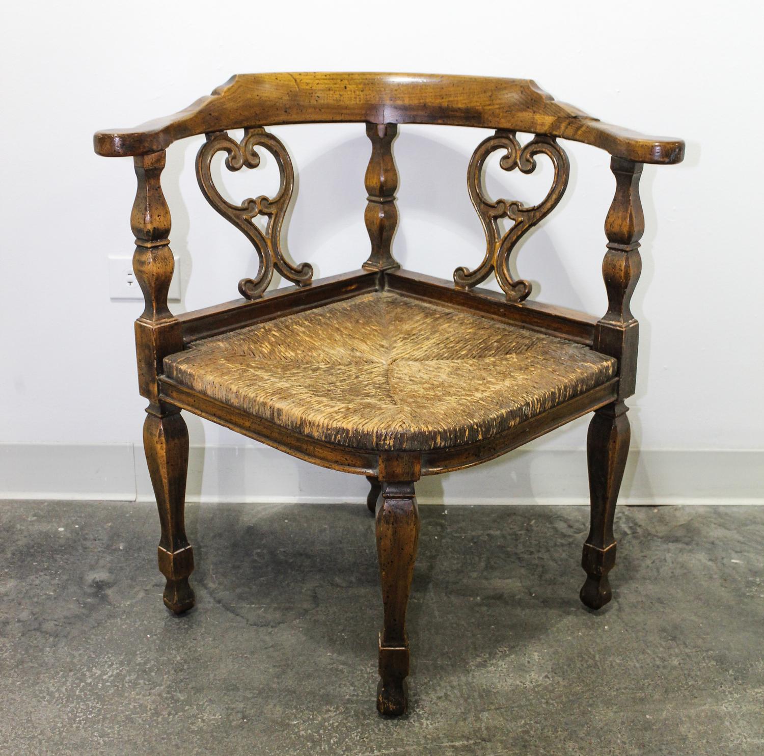 A Georgian Style Corner Chair Height 28 x width 27 x depth 22 1/4 inches.