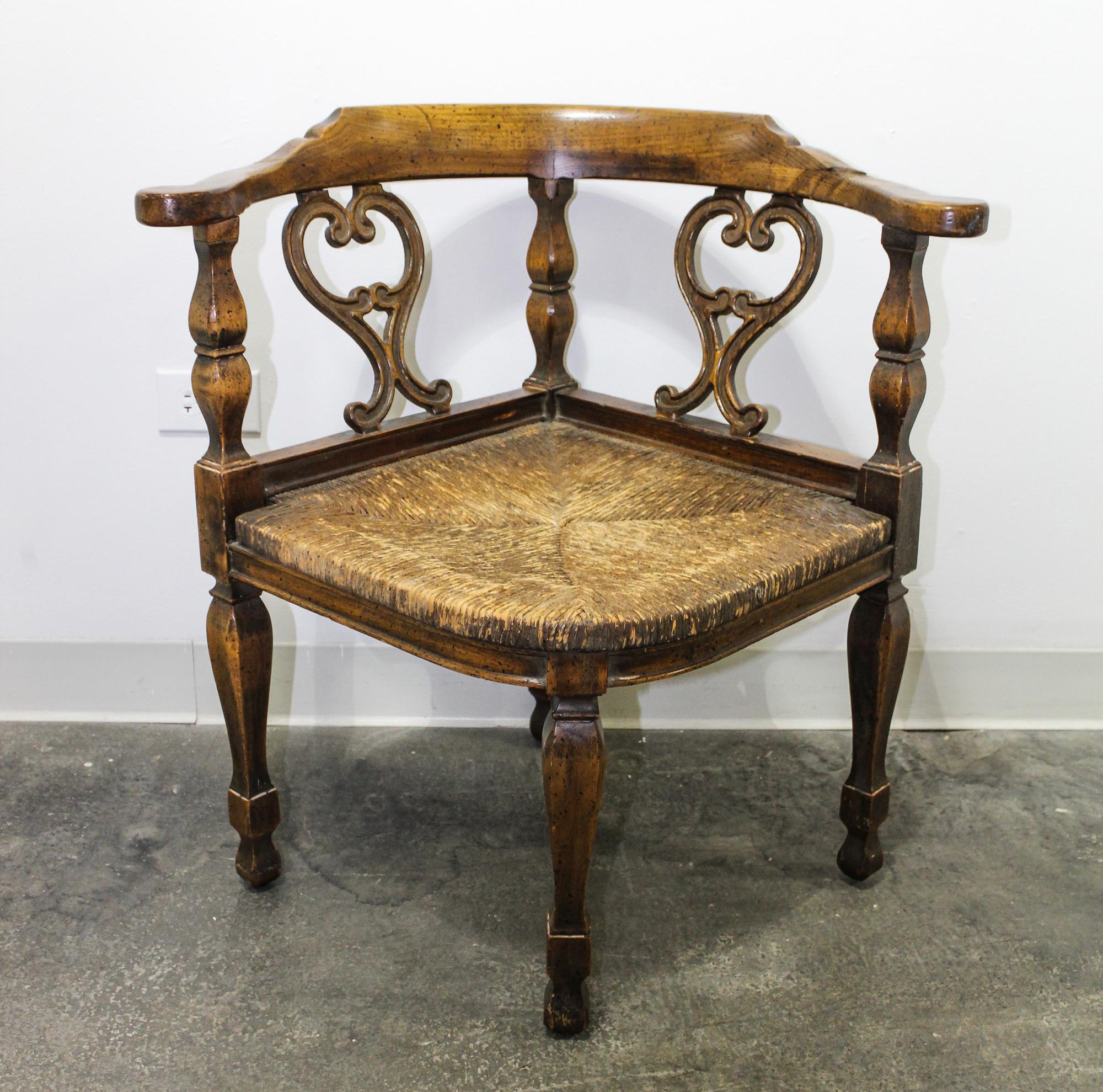 A Georgian Style Corner Chair Height 28 x width 27 x depth 22 1/4 inches.