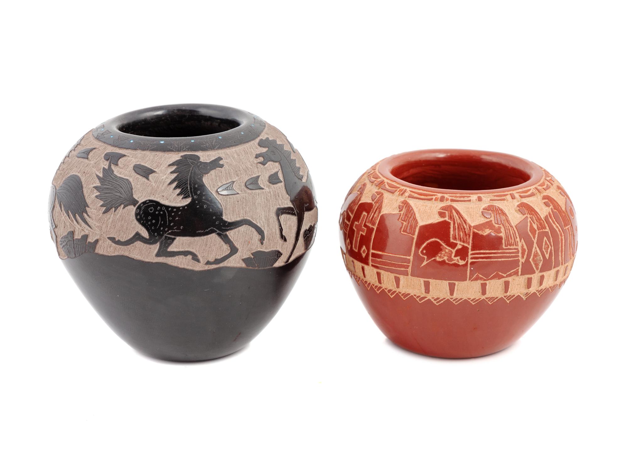 Miniature Sgraffito Pottery Jars