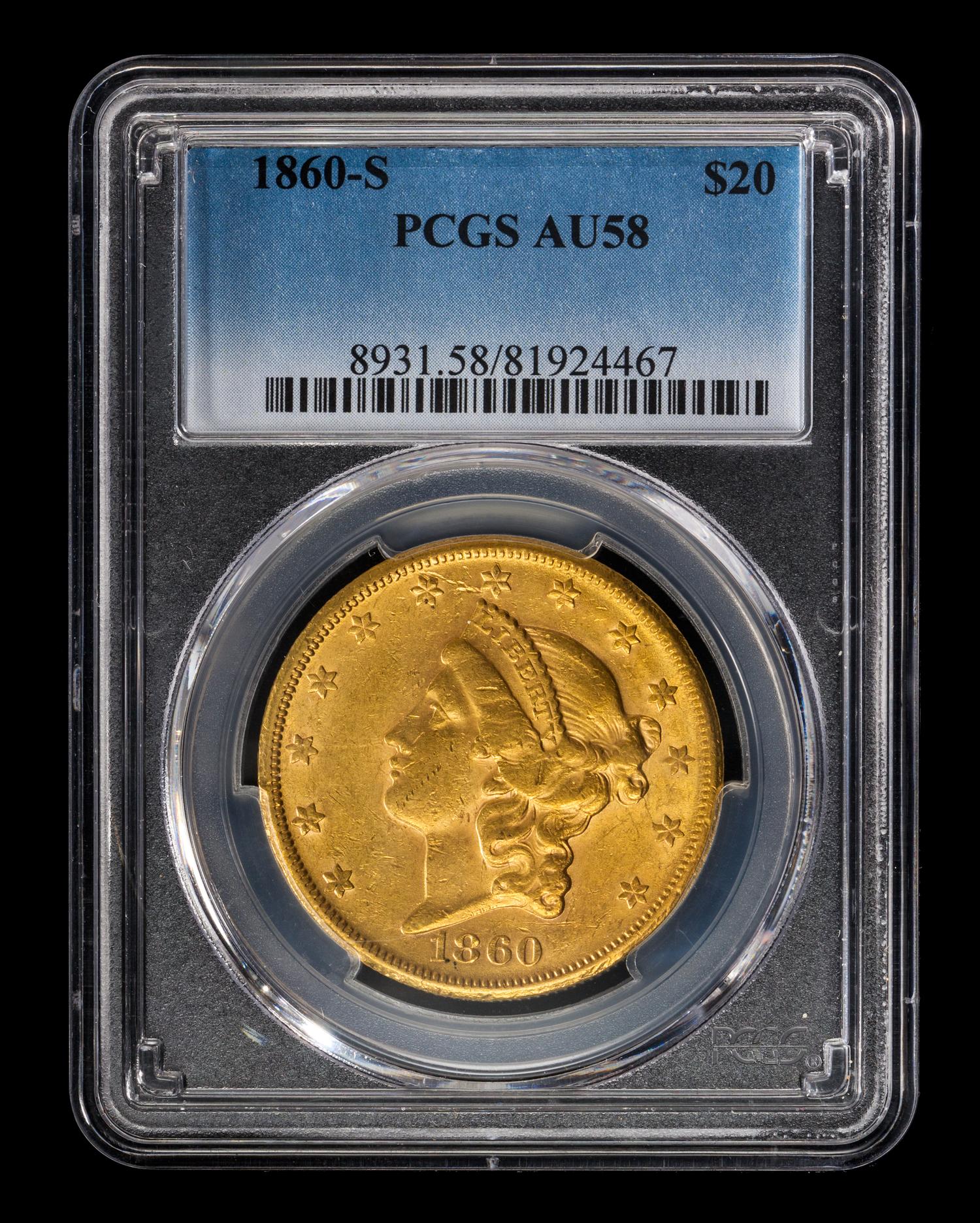 A United States 1860-S Liberty Head $20 Gold Coin