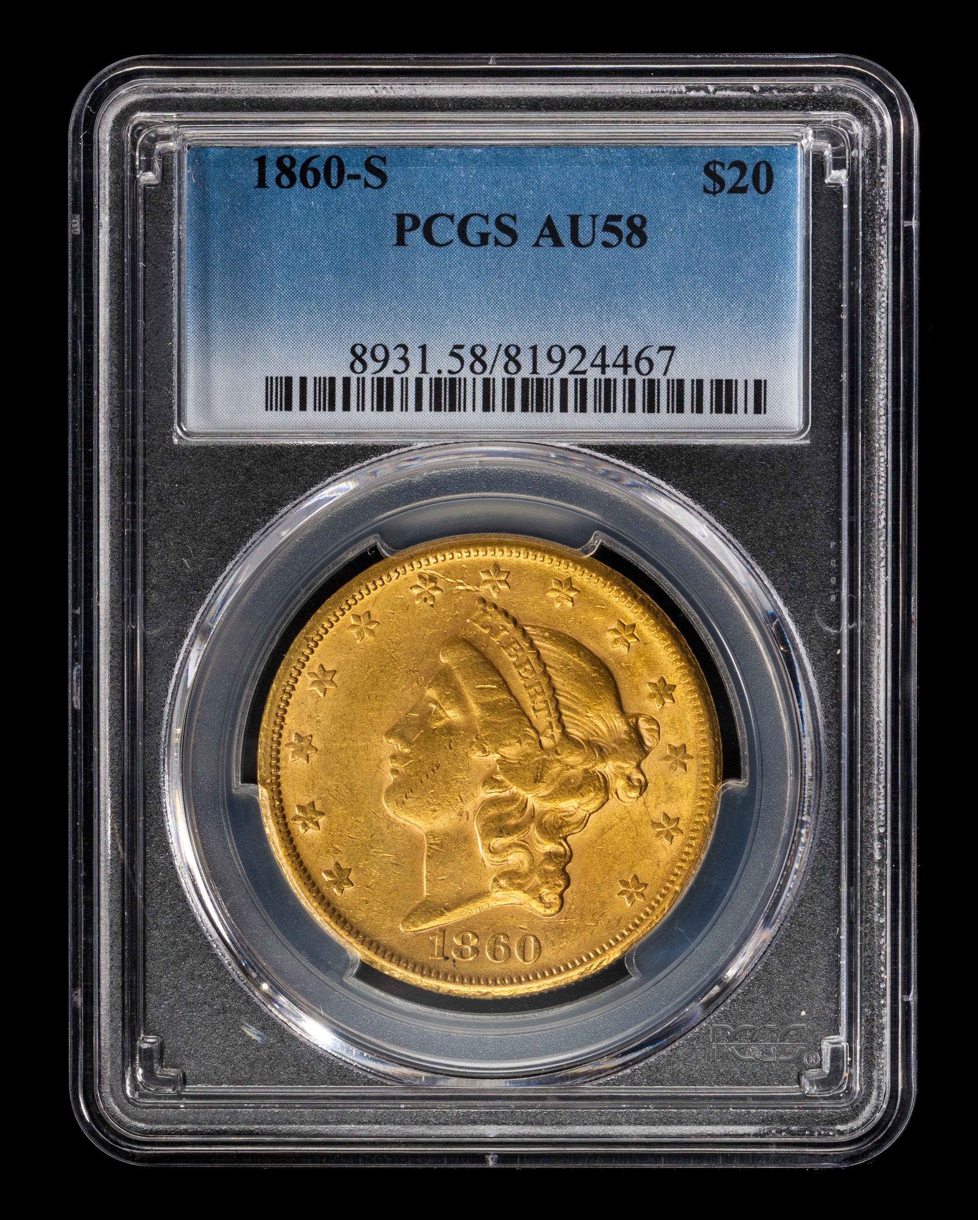 A United States 1860-S Liberty Head $20 Gold Coin