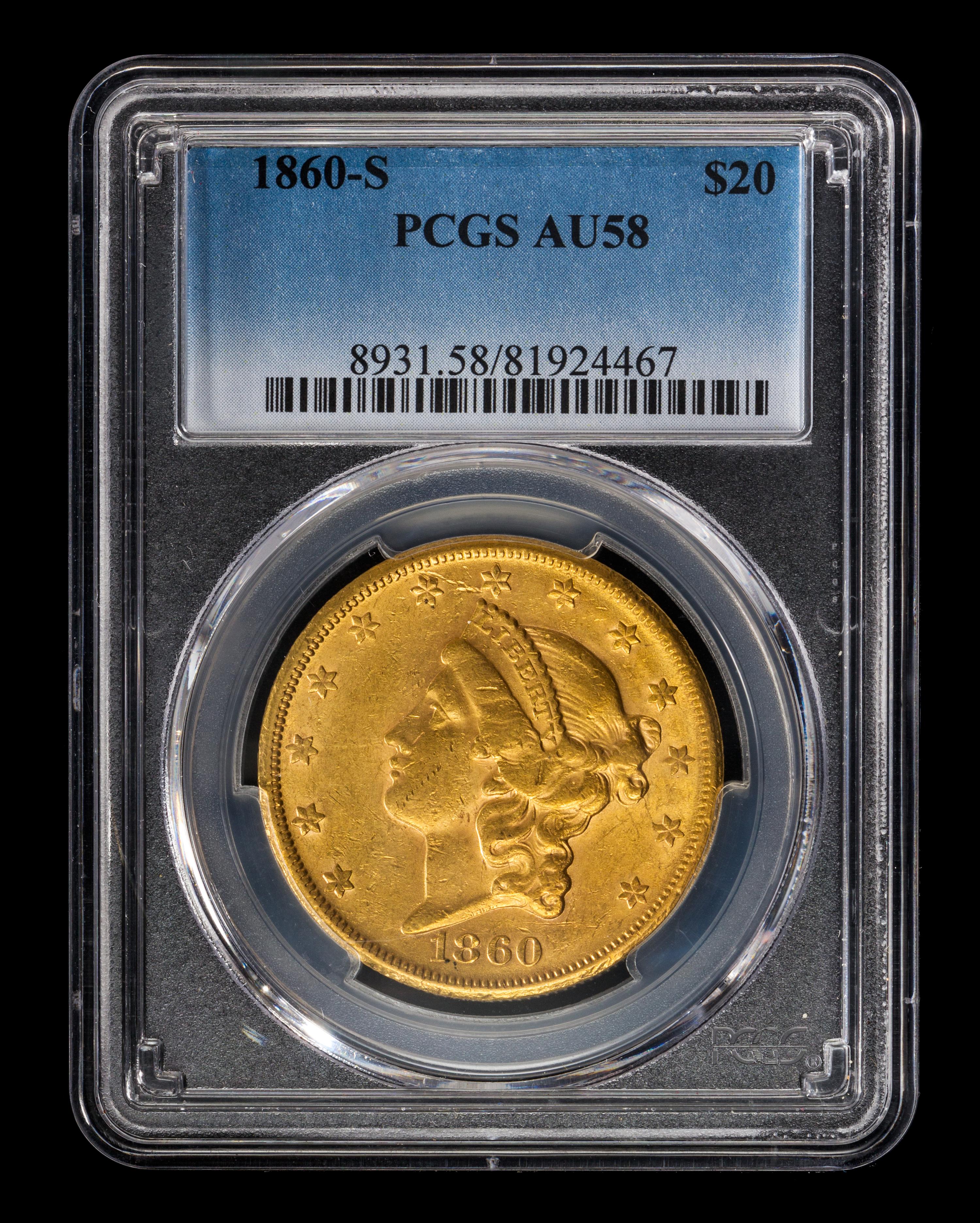 A United States 1860-S Liberty Head $20 Gold Coin
