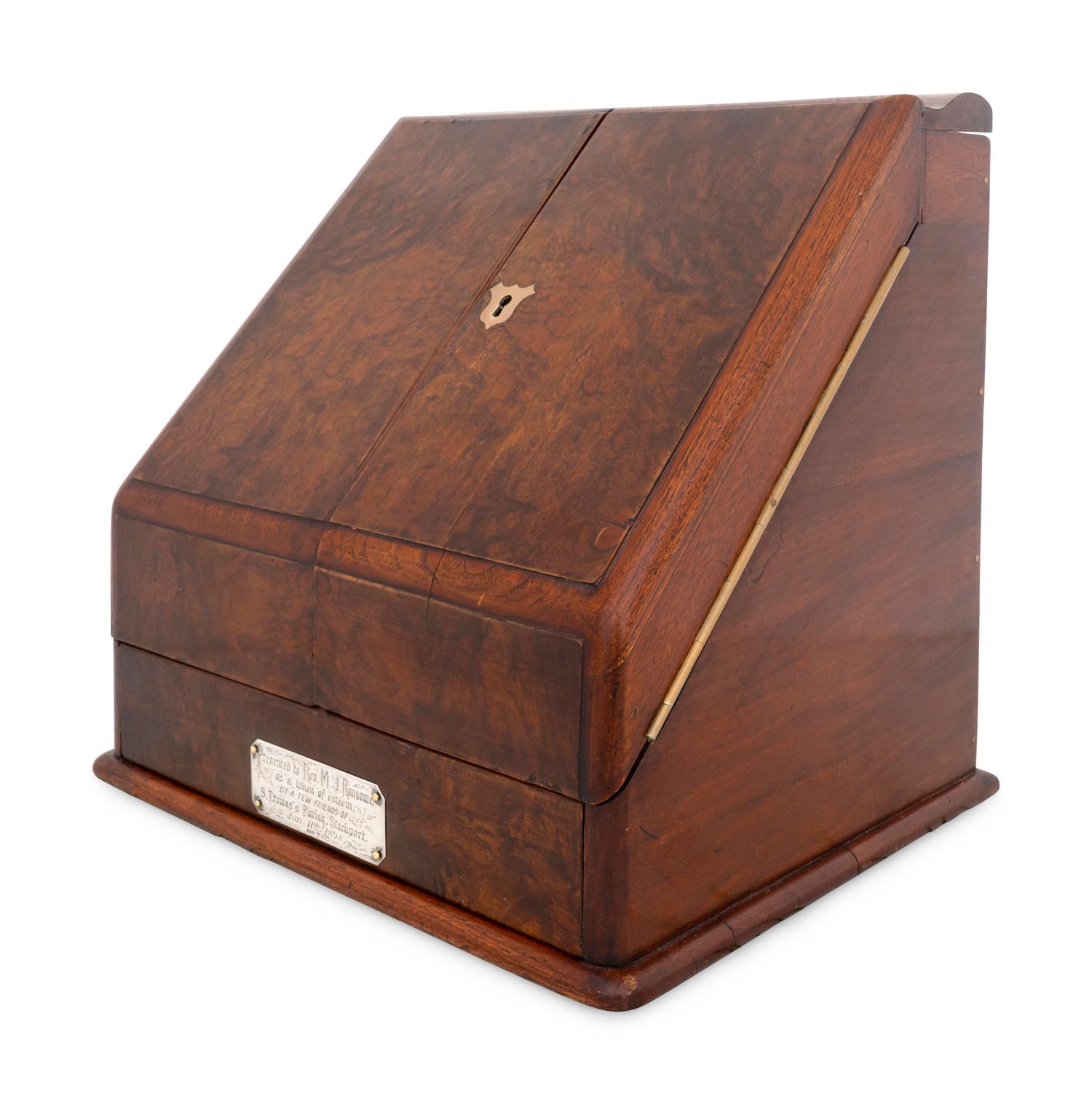 An English Burl Walnut Traveling Desk