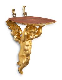 A Pair of Carved Giltwood Putti Wall Brackets