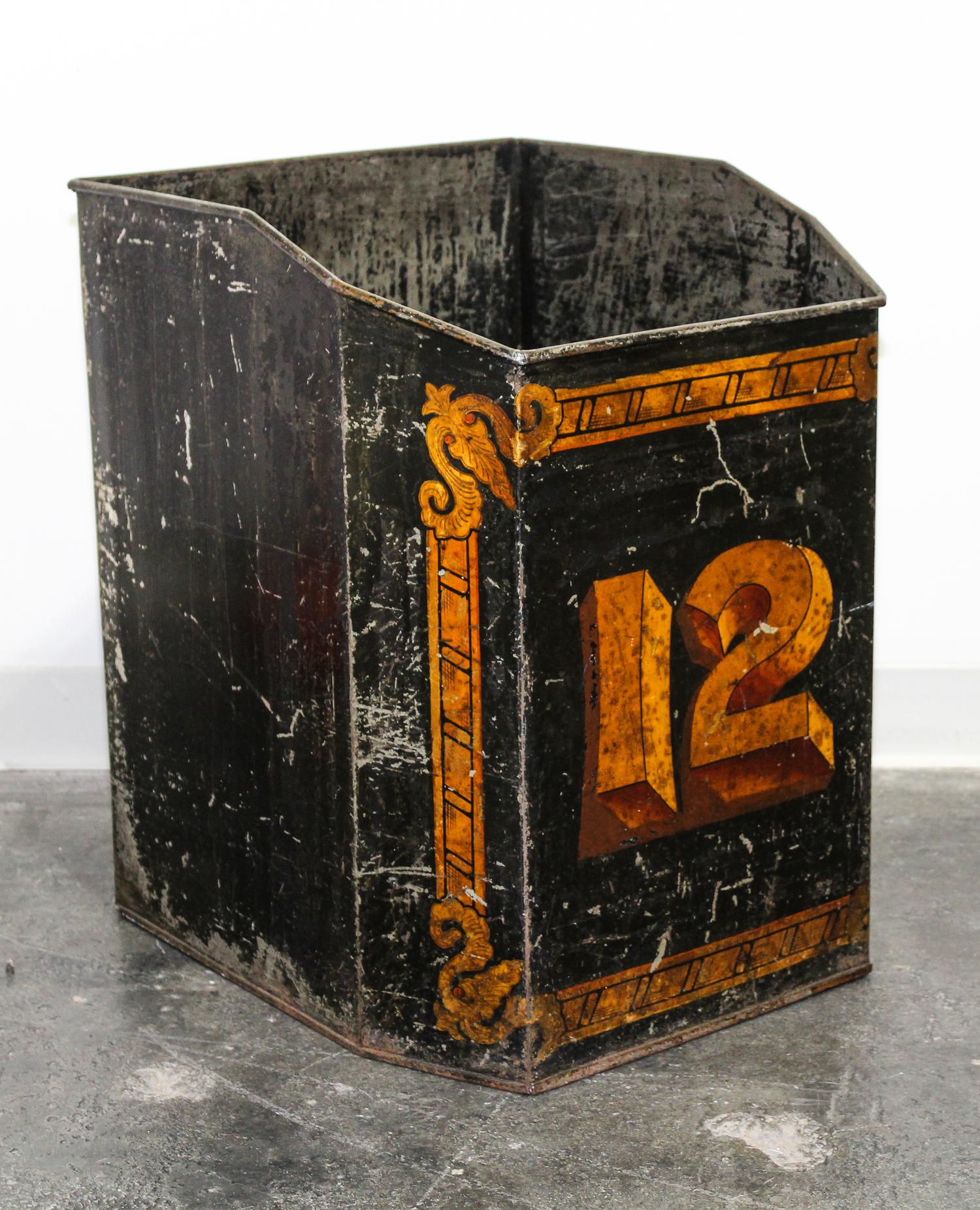 A Painted Metal Kindling Bin Height 24 inches. — 20TH CENTURY