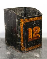 A Painted Metal Kindling Bin Height 24 inches. — 20TH CENTURY