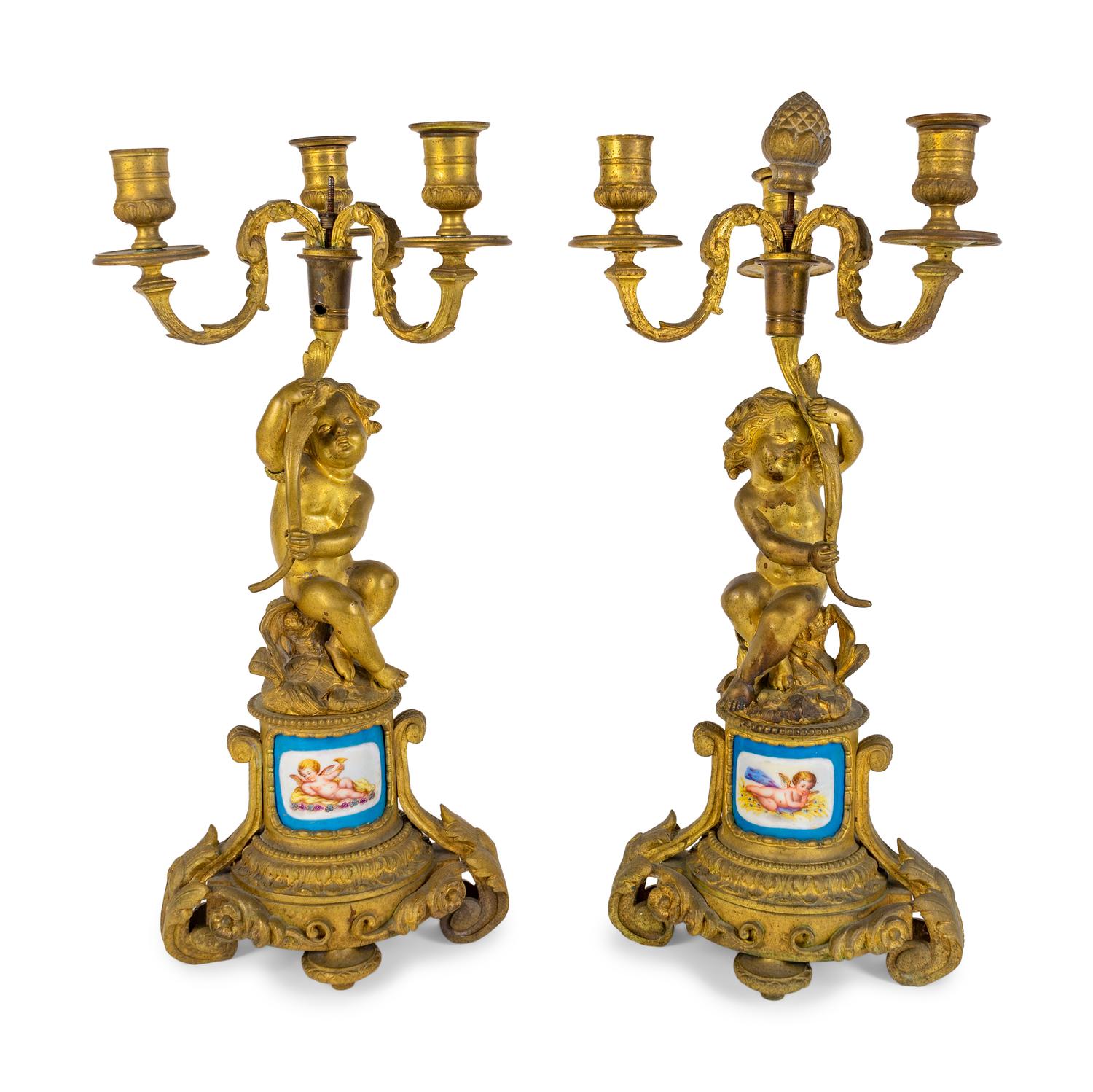 A Pair of Louis XV Style Gilt Bronze Three-Light Candelabrum — 19TH CENTURY