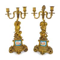 A Pair of Louis XV Style Gilt Bronze Three-Light Candelabrum — 19TH CENTURY