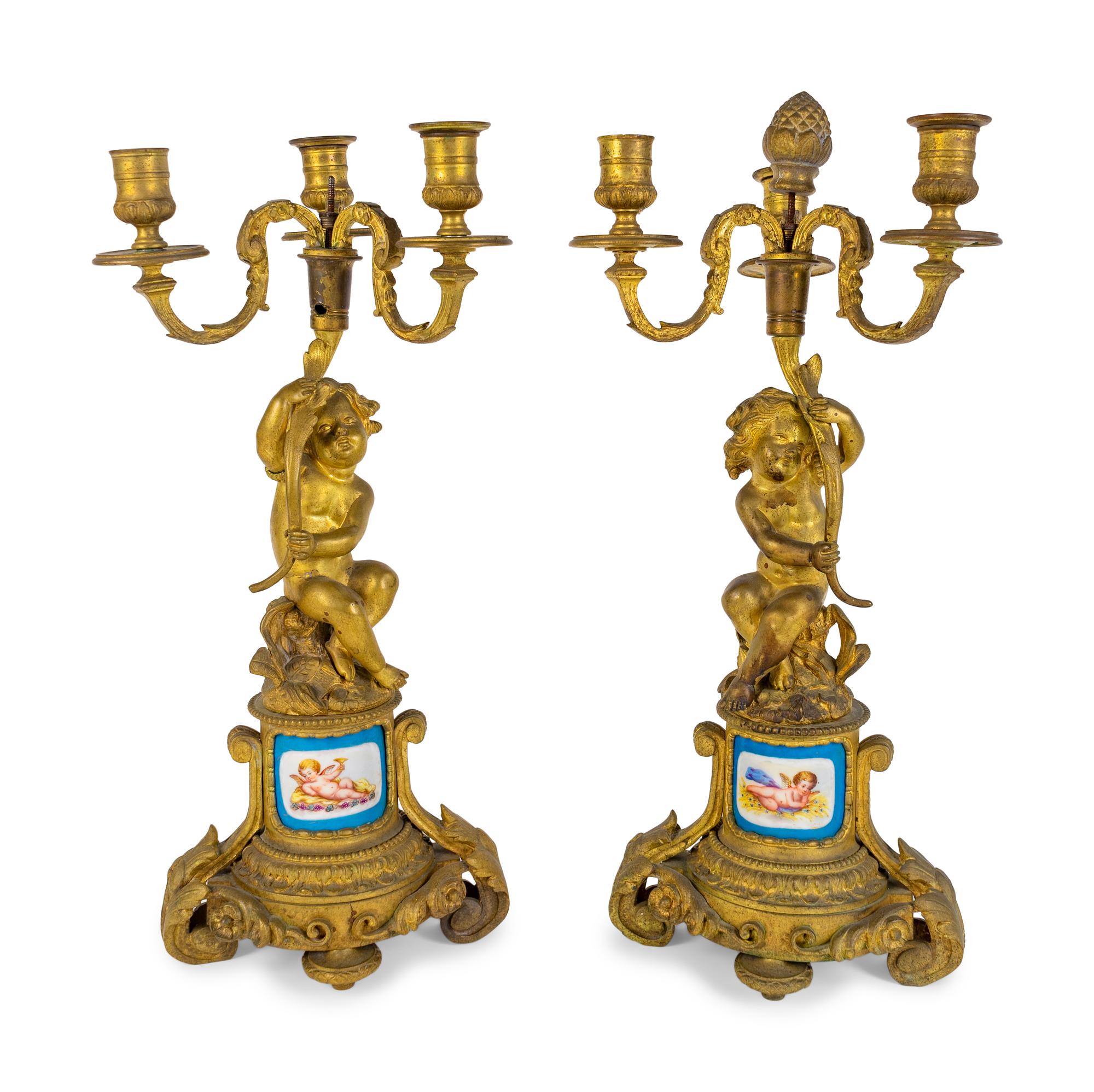 A Pair of Louis XV Style Gilt Bronze Three-Light Candelabrum — 19TH CENTURY