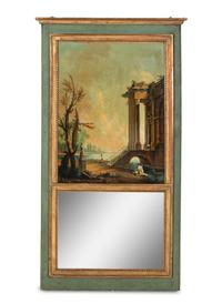 A French Painted and Parcel Gilt Trumeau Mirror