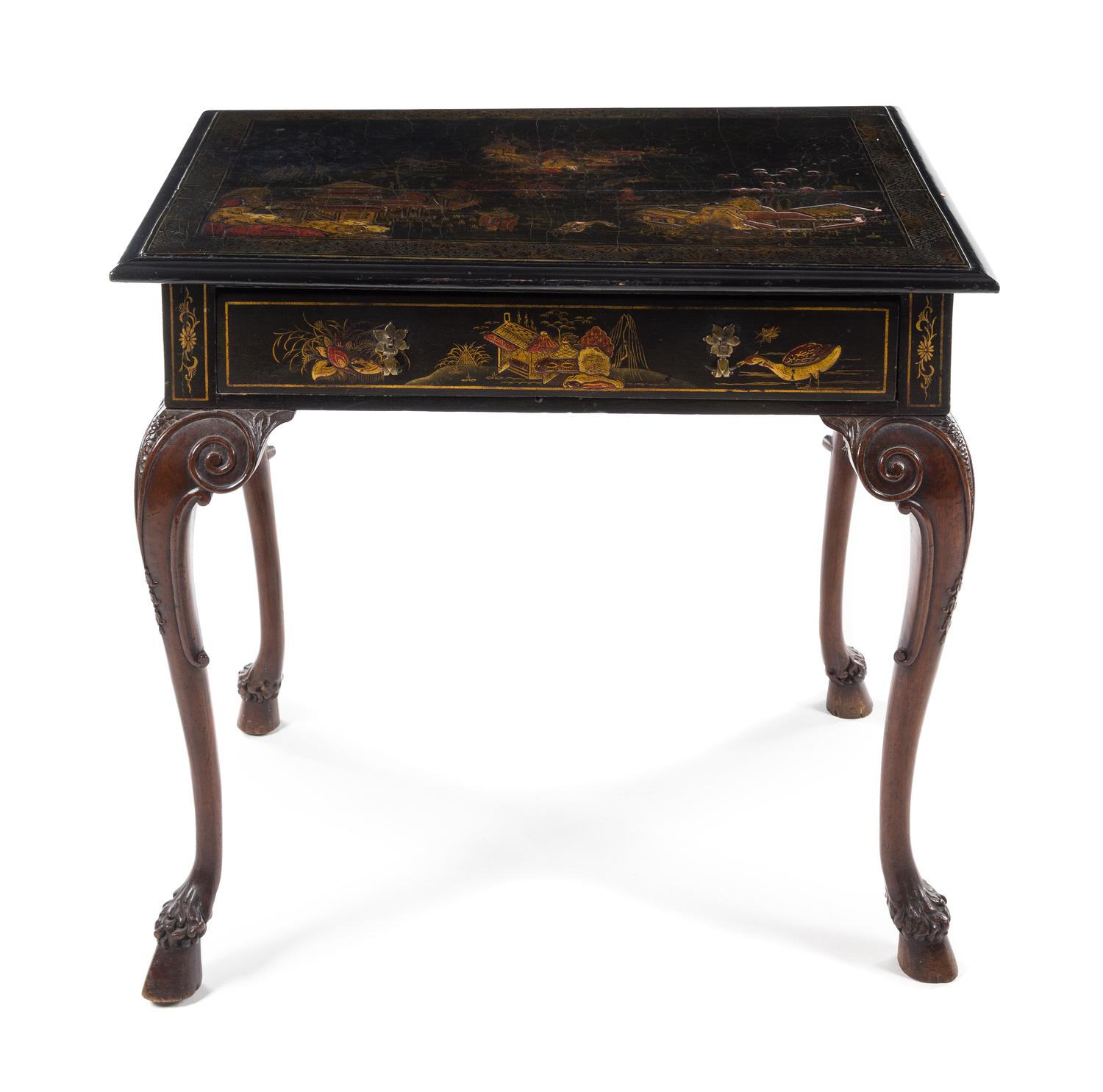 A Chippendale Style Lacquered Side Table Height 29 x width 31 1/4 x depth 22 1/2 inches. — 19TH/20TH CENTURY