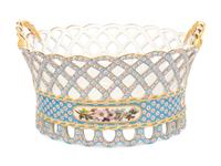 A French Blue-Ground Reticulated Porcelain Basket