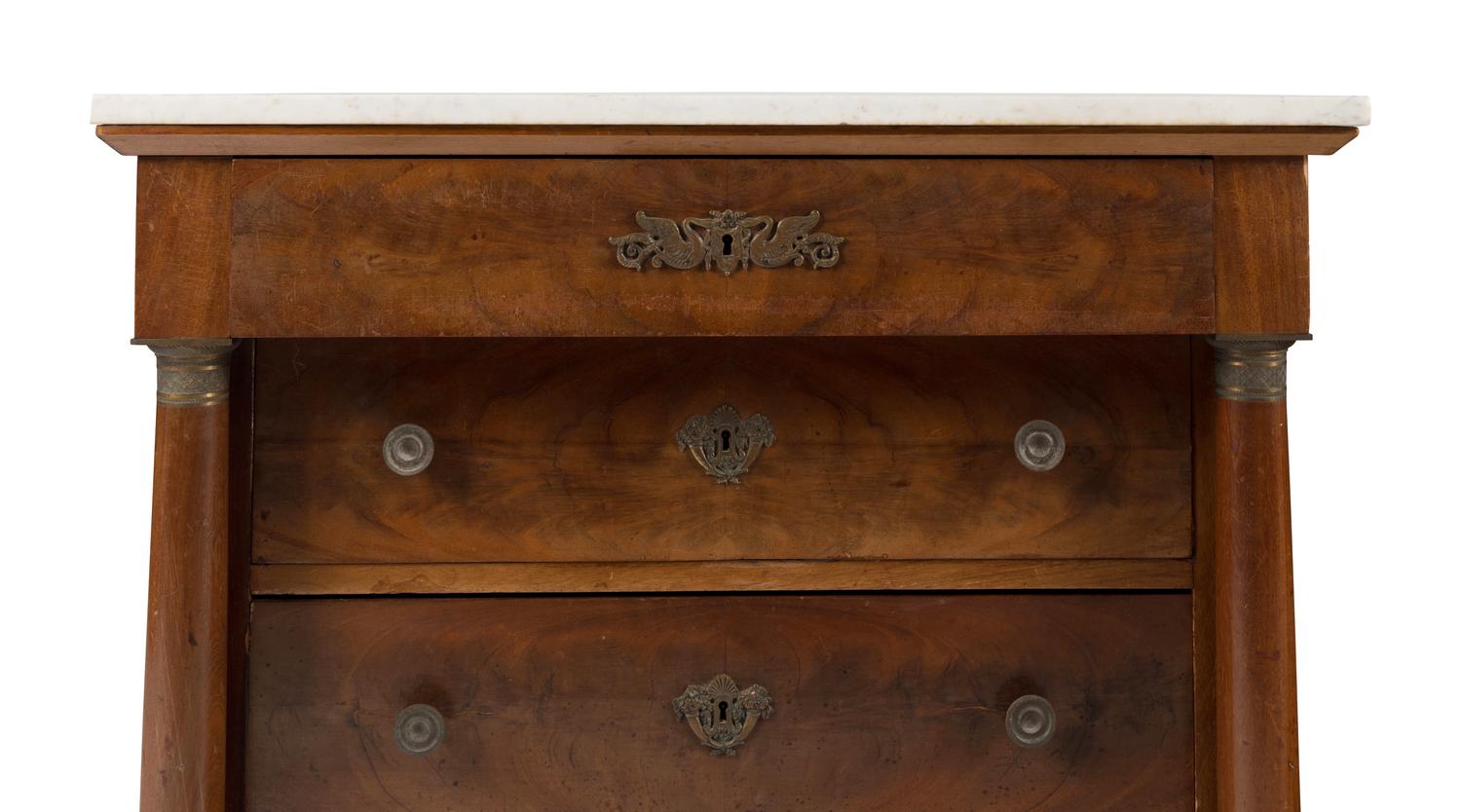 A Pair of Empire Style Mahogany Marble-Top Commodes