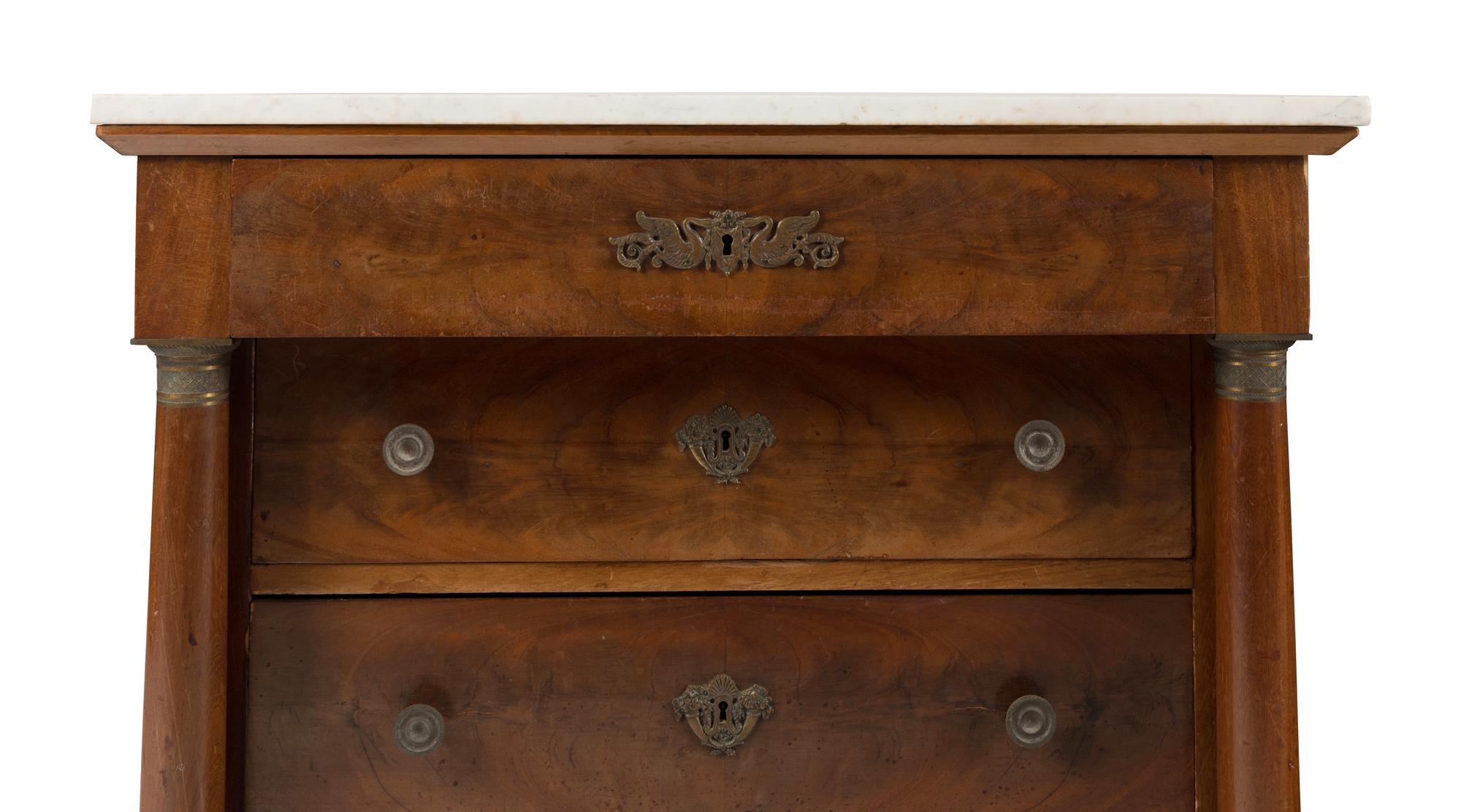 A Pair of Empire Style Mahogany Marble-Top Commodes