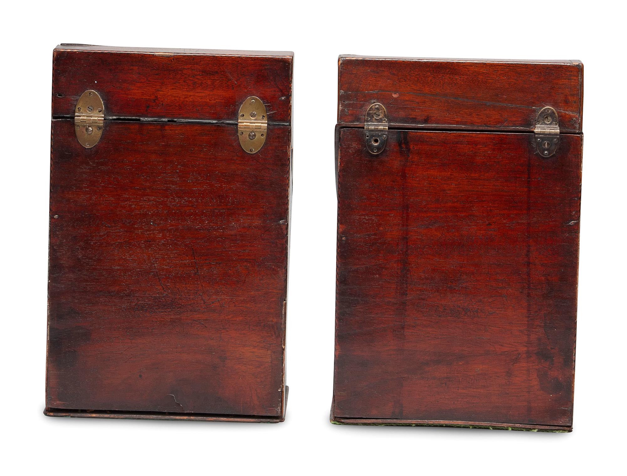 A Pair of Georgian Mahogany and Checkered Inlay Knife Boxes
