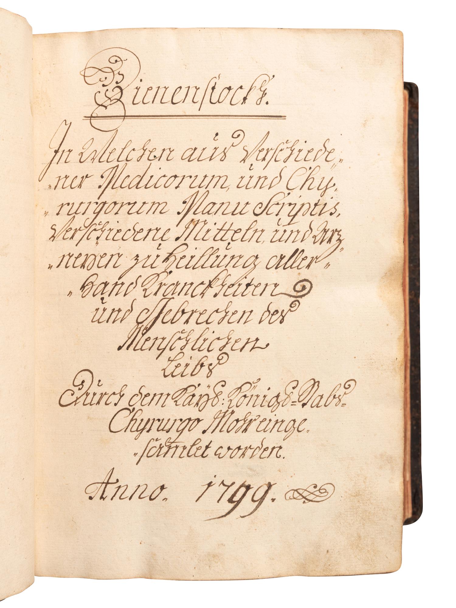 [MANUSCRIPTS - MEDICINE]. MOHR. A large compendium of medical and surgical treatments and cures for “different infirmities of human life,” kept by a practicing physician. [Vienna?, ca 1799-1818].