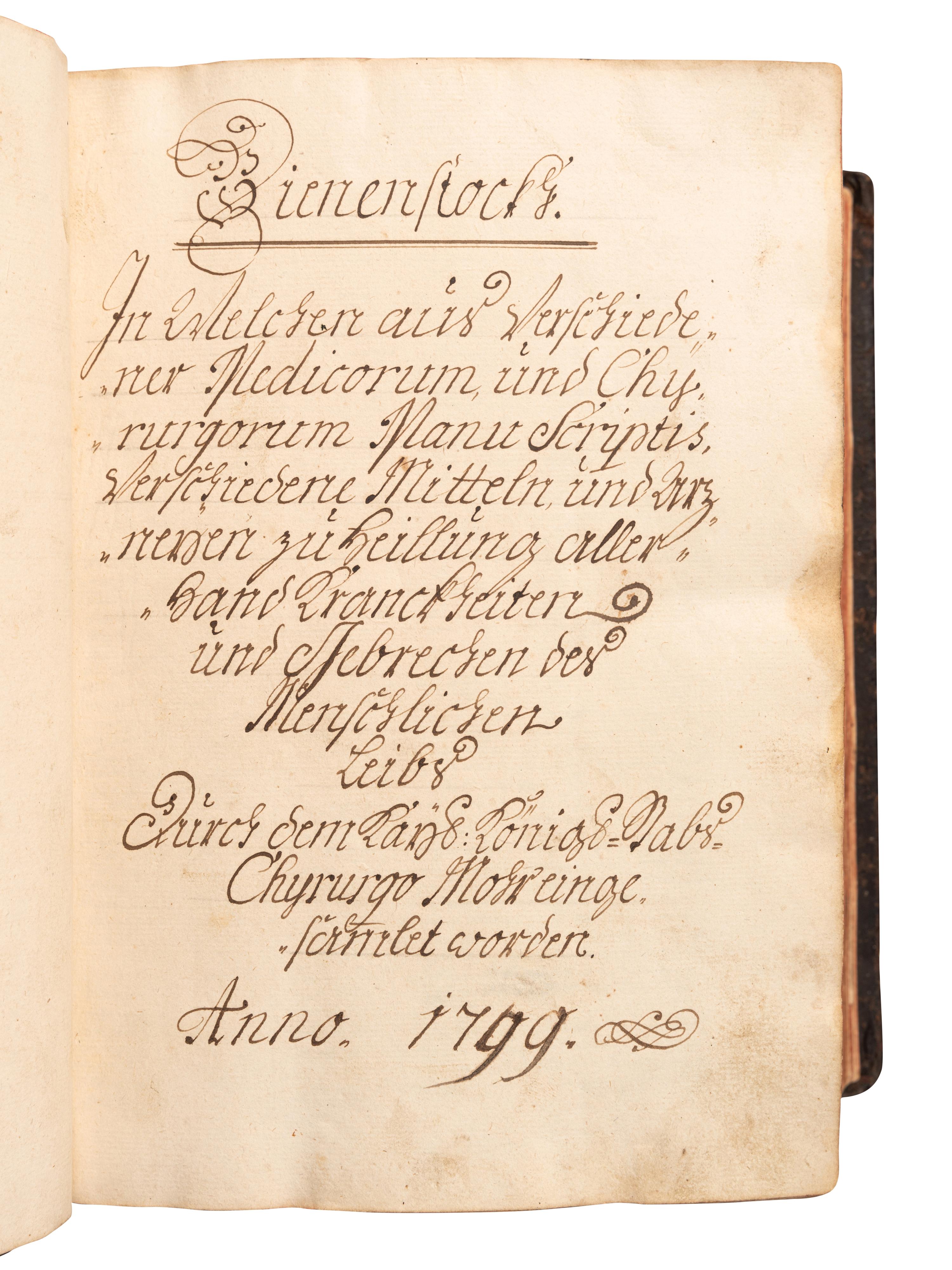 [MANUSCRIPTS - MEDICINE]. MOHR. A large compendium of medical and surgical treatments and cures for “different infirmities of human life,” kept by a practicing physician. [Vienna?, ca 1799-1818].