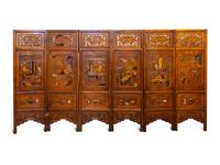 A Chinese Carved Hardwood and Hardstone Inset Six-Panel Floor Screen
